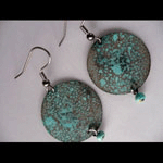 Fired and hammered copper earrings with turqoise beads